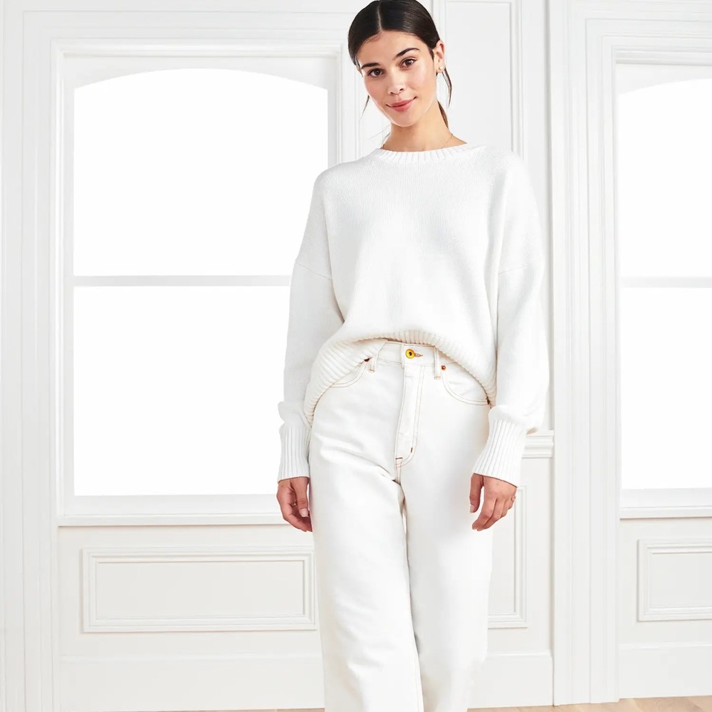 Quince 100% Organic Cotton Boyfriend Crew Sweater (S/ Ivory